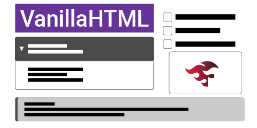 VanillaHTML Logo with some HTML elements surrounding it.