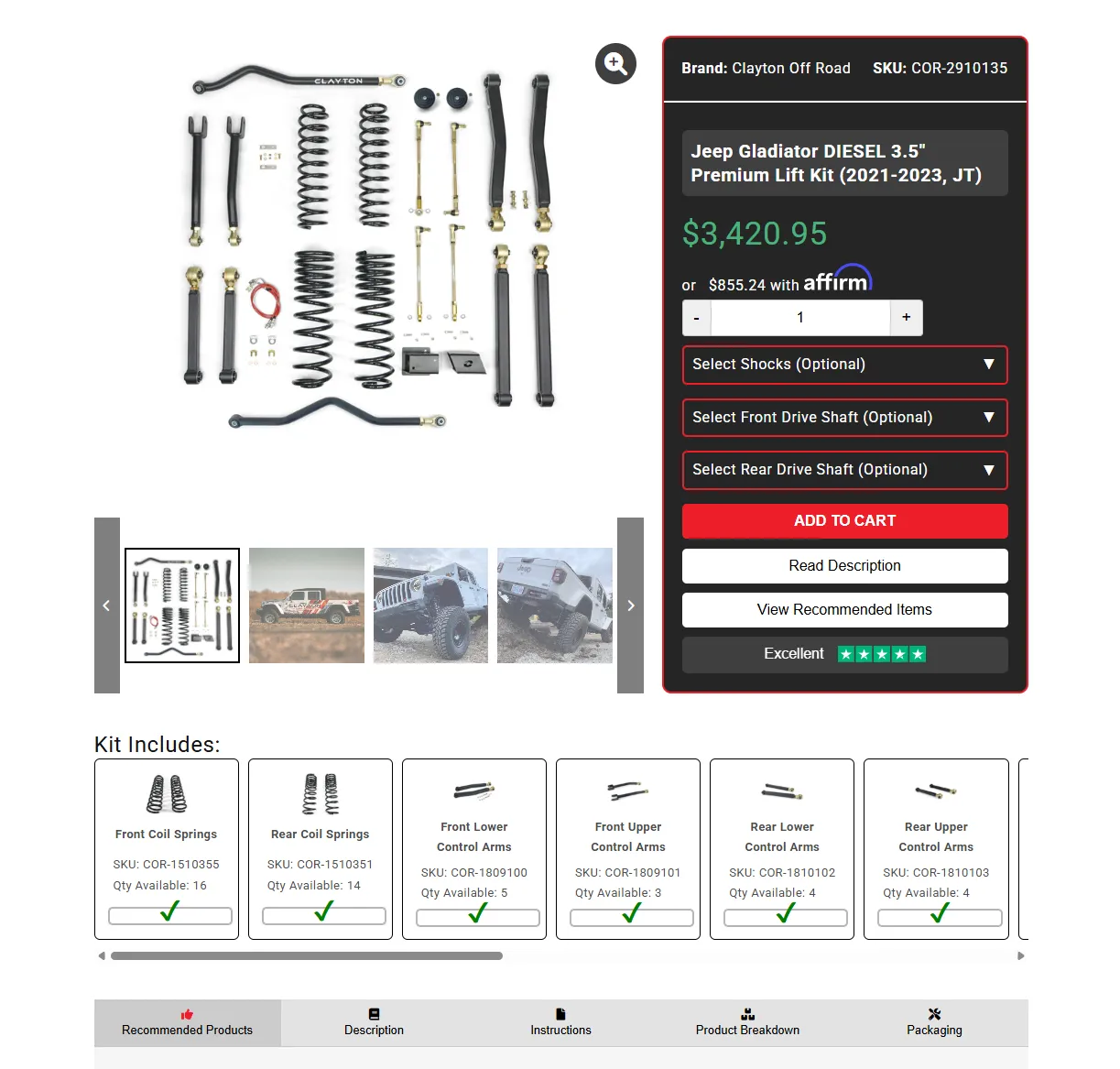 Clayton Offroad's Lift kit product page